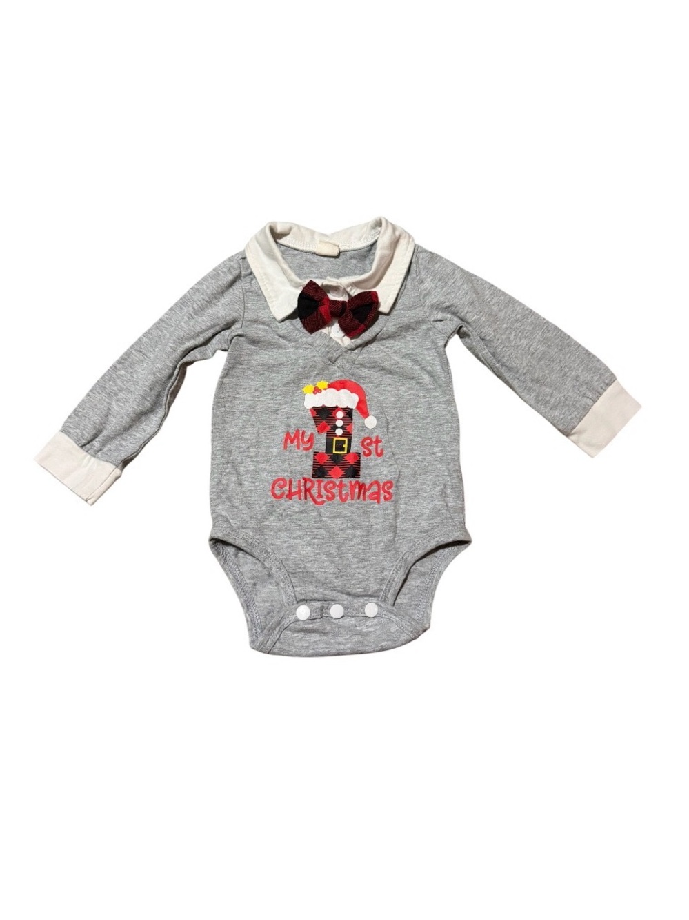 Gray 'My 1st Christmas' Long-Sleeve One-Piece with Bow